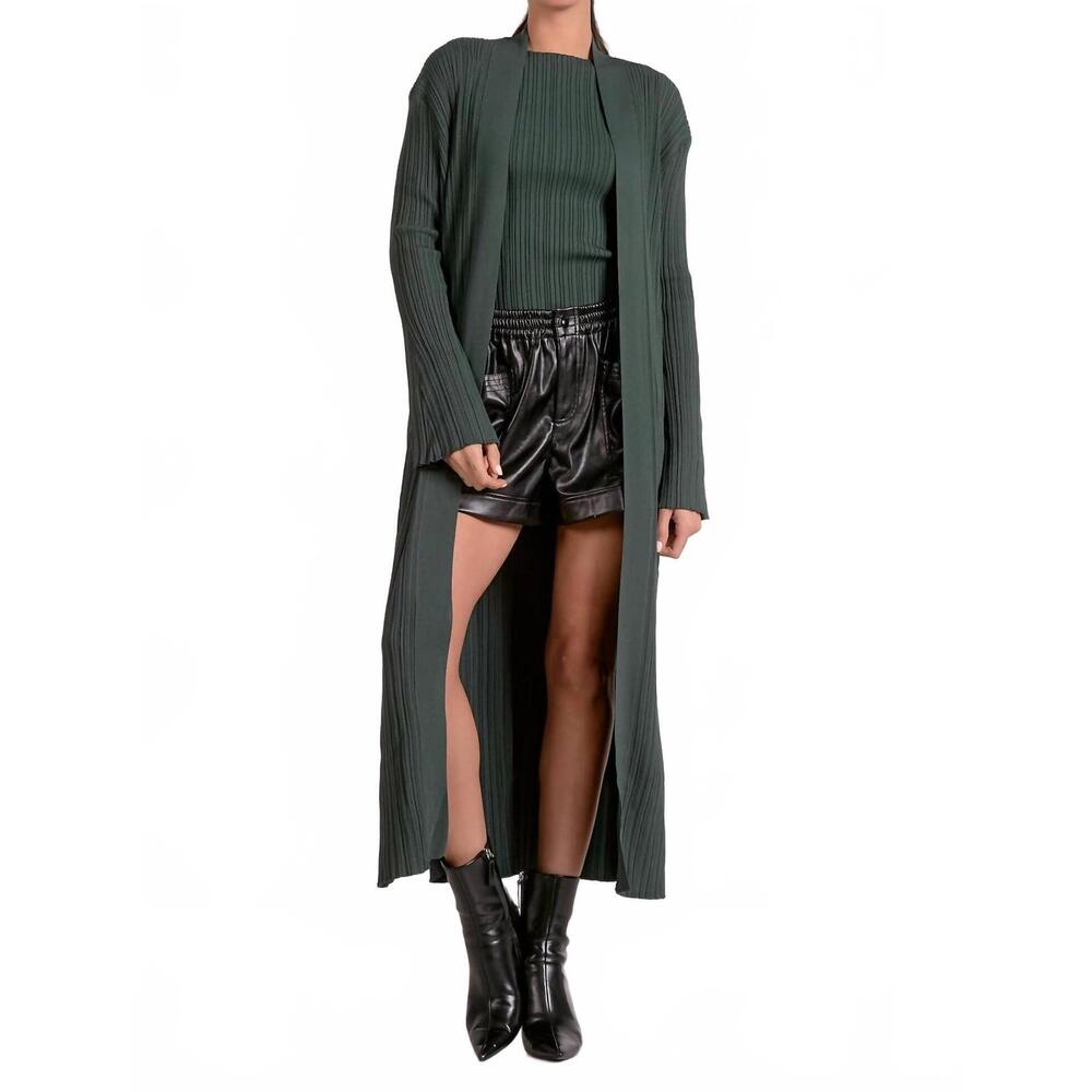 NEW ELAN ribbed duster cardigan in pine - Picture 3 of 4